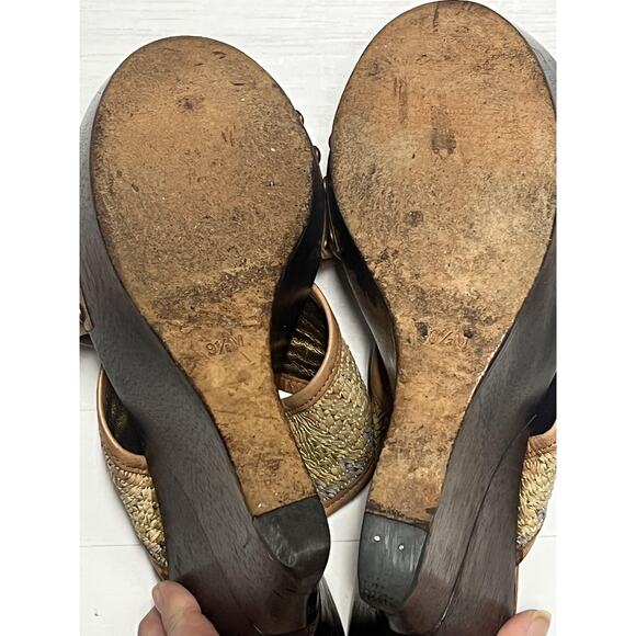 Diane von Furstenberg Shoes Womens Size 9.5 Brown Wedge Platform Sandals Raffia - Picture 9 of 10